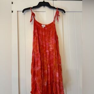 Mud Pie Vibrant Red and Orange Boho Dress Tie Dye One Size Fits Sz Large EUC